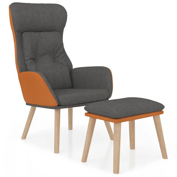 vidaXL Fotel z podn&oacute;żkiem, ciemnoszary, obity sztuczną sk&oacute;rą i tkaniną