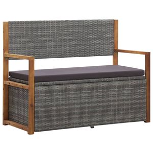 vidaXL Ławka ze schowkiem, 115 cm, rattan PE i drewno akacjowe, szara