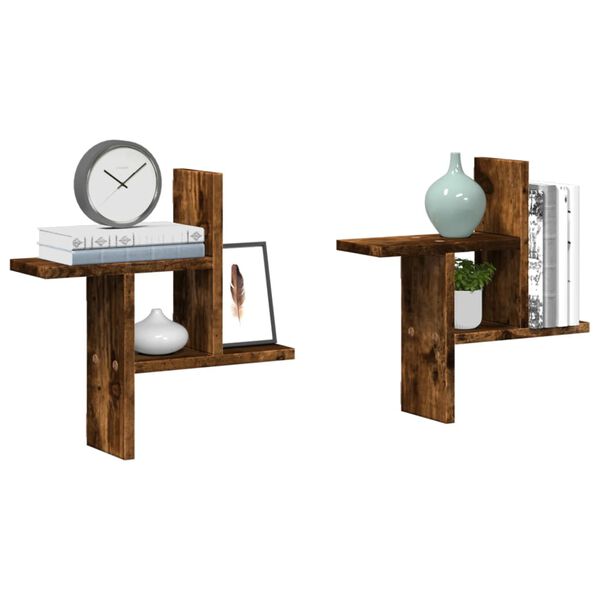 vidaXL P&oacute;łki ścienne, 2 szt., przydymiony dąb, 38x12x38 cm