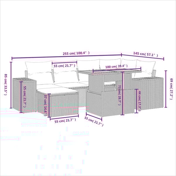 vidaXL 7-cz. zestaw wypoczynkowy do ogrodu, z poduszkami, beżowy