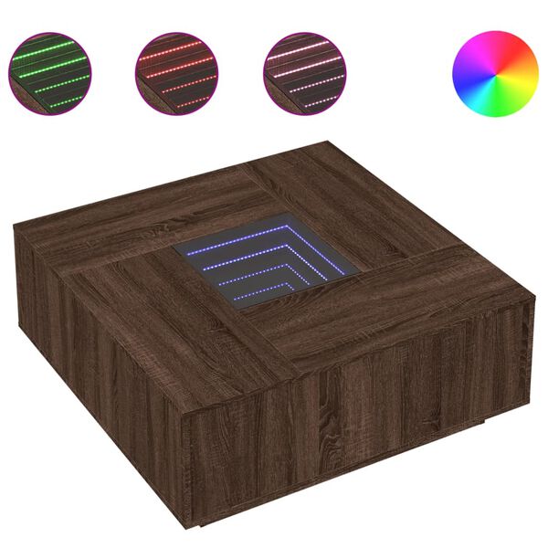 vidaXL Stolik kawowy z LED Infinity, brązowy dąb, 100x100x40 cm