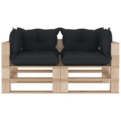 vidaXL Ogrodowa sofa 2-osobowa z palet, antracytowe poduszki, drewno