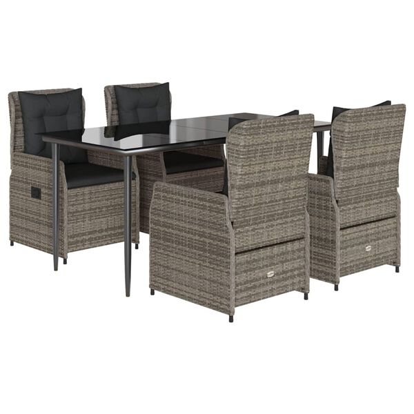vidaXL 5-cz. zestaw mebli ogrodowych z poduszkami, szary, rattan PE