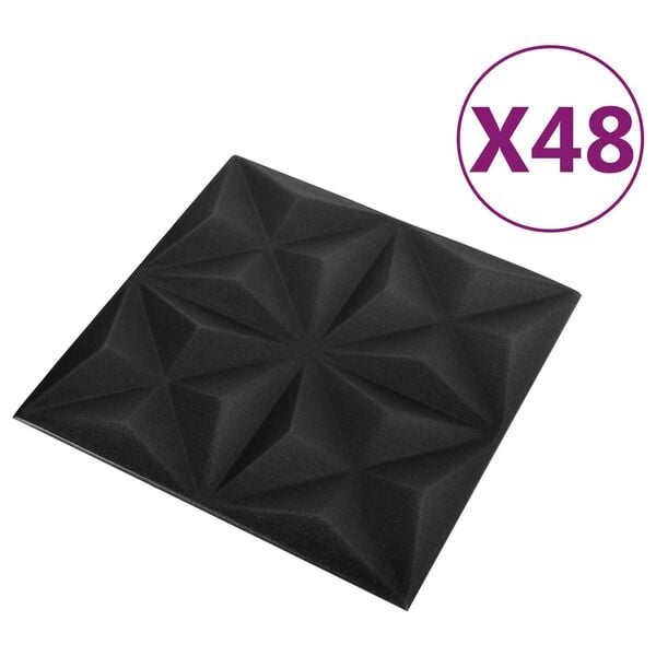 vidaXL Panele ścienne 48 pcs Origami czarne 50 x 50 cm Pianka XPS
