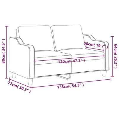 vidaXL Sofa 2-osobowa, ciemnoszara, 120 cm, tapicerowana tkaniną