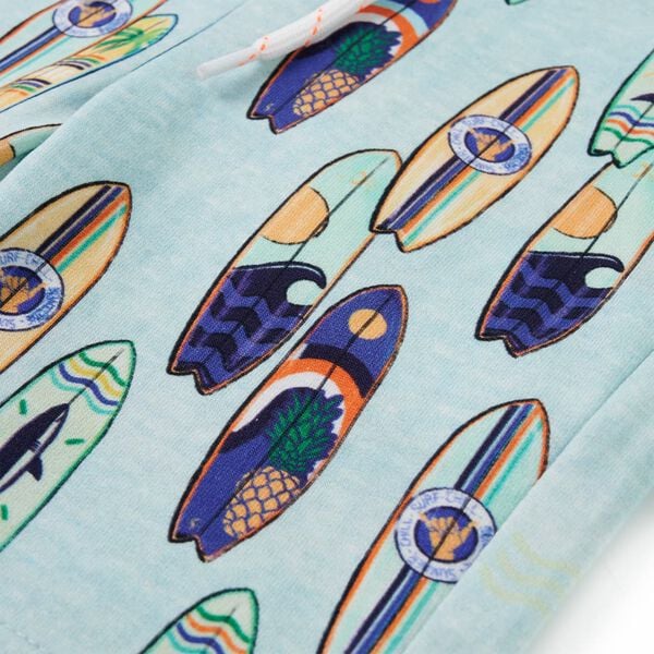 Szorty dziecięce ze sznurkiem ściągającym, jasnoniebieski melanż, 116