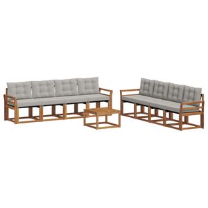 vidaXL Zestaw sof na zewnątrz z poduszką 9 pcs Naturalny i Jasny Szary