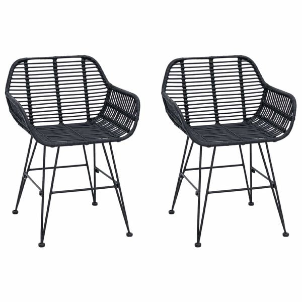 vidaXL Krzesło jadalniane 2 pcs Czarny 55 x 50 x 74 cm Rattan i żelazo