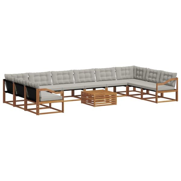 vidaXL Zestaw sof na zewnątrz 11 pcs Naturalny i Jasny Szary