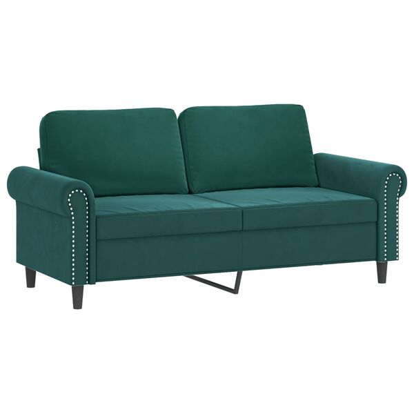 vidaXL 2-osobowa sofa z poduszkami, ciemnozielona, 140 cm, aksamit