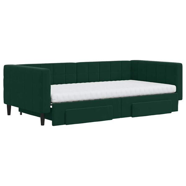 vidaXL Sofa rozsuwana z szufladami, ciemnozielona, 100x200 cm, aksamit