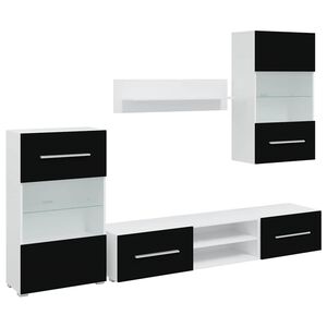 vidaXL 5-el. zestaw mebli TV z LED, czarny