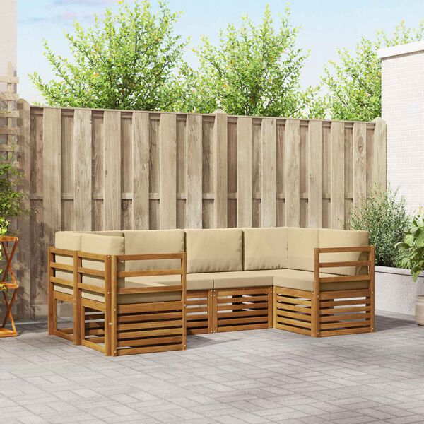 vidaXL Zestaw sofy narożnej 6 pcs Naturalny Lite Drewno Akacji