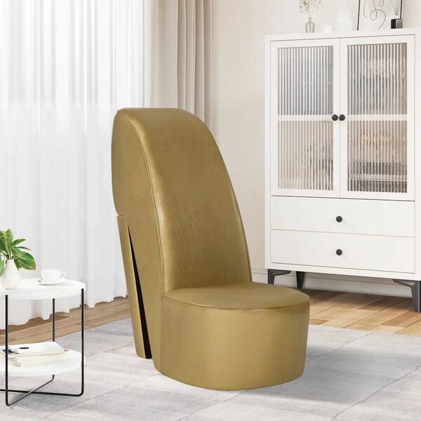 vidaXL Fotel w kształcie buta na obcasie, złoty, sztuczna sk&oacute;ra