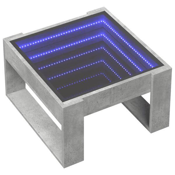 vidaXL Stolik kawowy z LED Infinity, szarość betonu, 50x53x30 cm