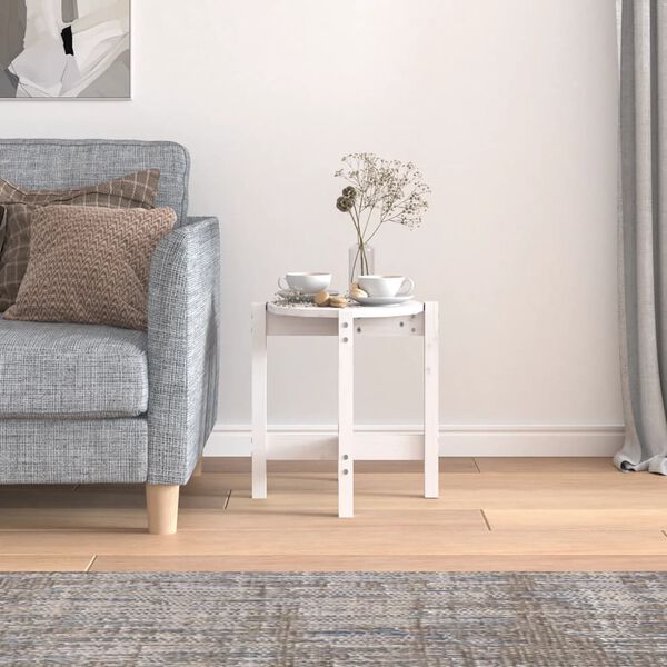 vidaXL Stolik kawowy, biały, Ø 42,5x45 cm, lite drewno sosnowe