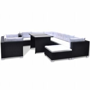 vidaXL 10-cz. zestaw mebli do ogrodu, poduszki, rattan PE, czarny