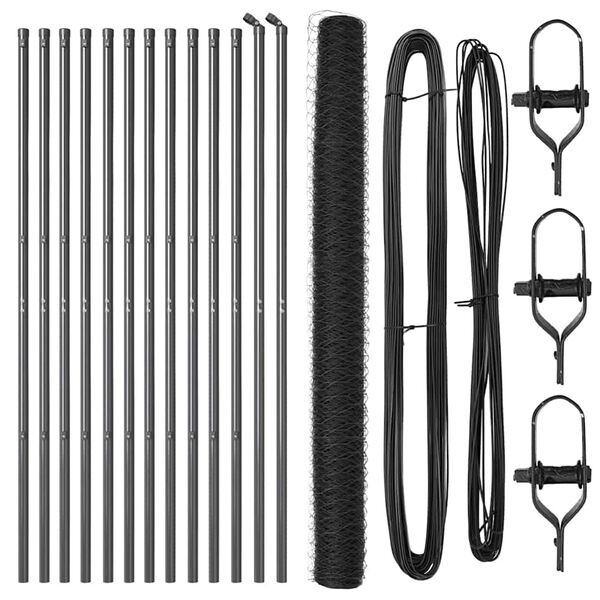 vidaXL Słupek ogrodzeniowy. Szary 25 x 1,6 m (siatka 50 mm) Stal i PVC