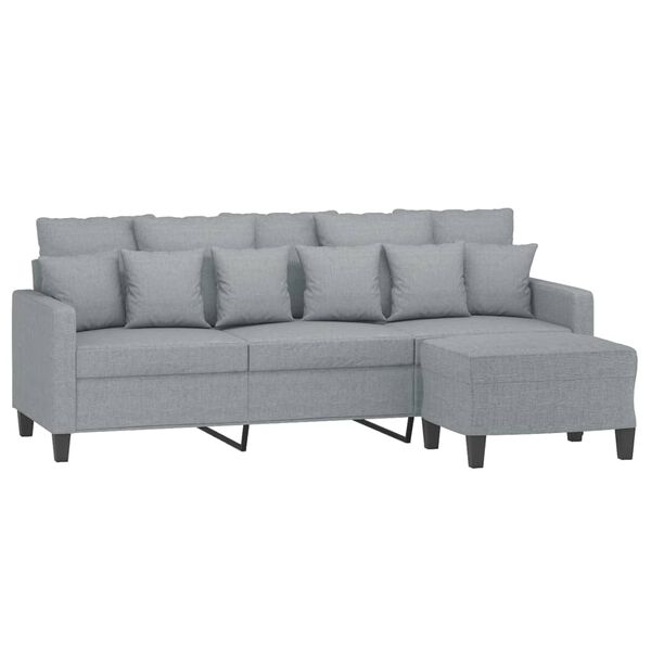 vidaXL 3-osobowa sofa z podnóżkiem, jasnoszara, 180 cm, tkaniną