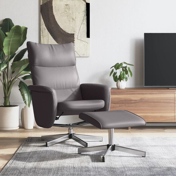 vidaXL Rozkładany fotel z podn&oacute;żkiem, szary, obity sztuczną sk&oacute;rą