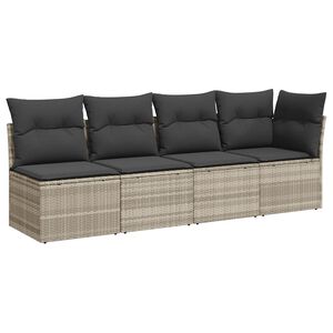 vidaXL Sofa ogrodowa z poduszkami, 4-osobowa, jasnoszara, polirattan