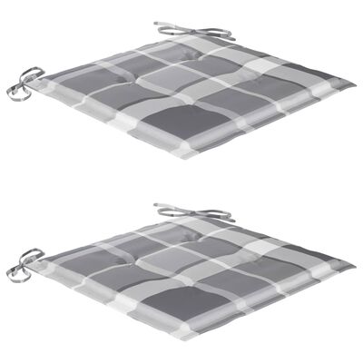 vidaXL 3-cz. zestaw mebli bistro z poduszkami w szarą kratę, tekowy