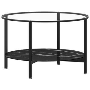 vidaXL Stolik kawowy, czarna rama i marmur, szkło hartowane, 70 cm