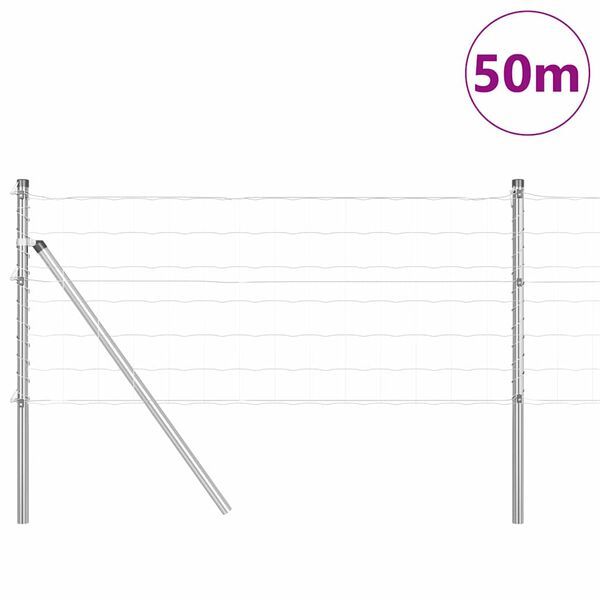 vidaXL Ogrodzenie z słupkiem Srebrny 0,6 x 50 m Stal i PVC