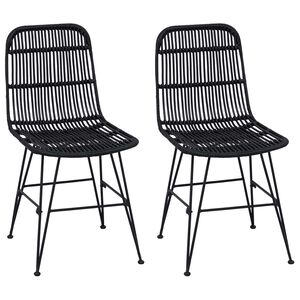 vidaXL Krzesło jadalniane 2 pcs Czarny 41 x 55 x 85 cm Rattan i Stal