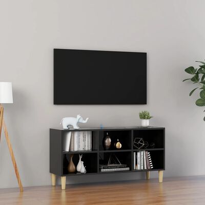 vidaXL Szafka TV z drewnianymi nóżkami, czarna, połysk, 103,5x30x50 cm