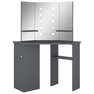 vidaXL Toaletka narożna z oświetleniem LED, szara, 111 x 54 x 141,5 cm