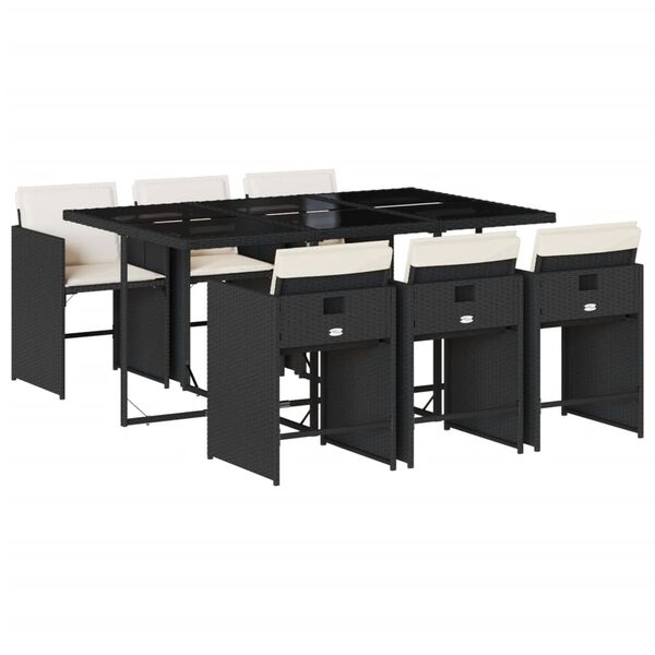 vidaXL 7-cz. zestaw mebli ogrodowych z poduszkami, czarny, polirattan