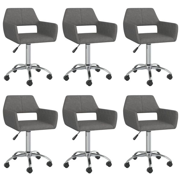 vidaXL Obrotowe krzesła stołowe, 6 szt., ciemnoszare, obite tkaniną