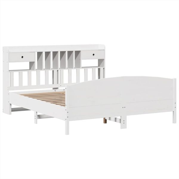 vidaXL Ł&oacute;żko z regałem, bez materaca, białe, 180x200 cm, sosnowe