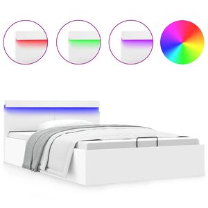 vidaXL Rama ł&oacute;żka z podnośnikiem i LED, biała, ekosk&oacute;ra, 120 x 200 cm