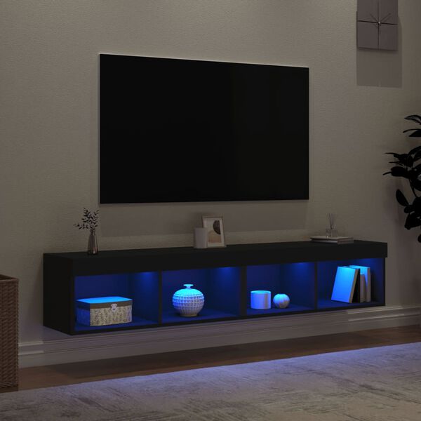 vidaXL Szafki TV, z LED, 2 szt., czarne, 80x30x30 cm