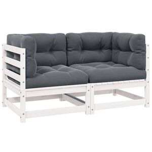 vidaXL 2-osobowa sofa ogrodowa z poduszkami, biała, drewno sosnowe