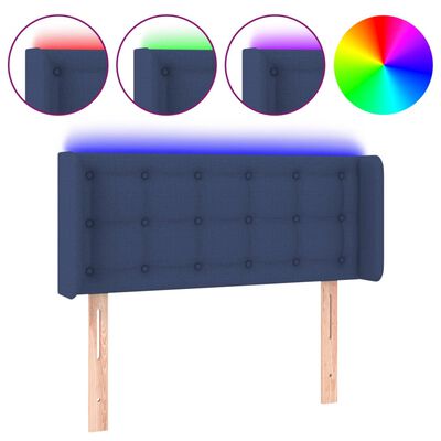 vidaXL Zagłówek do łóżka z LED, niebieski, 103x16x78/88 cm, tkanina
