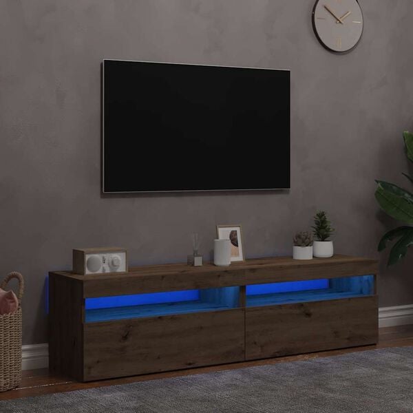 vidaXL Szafki TV z LED, 2 szt., dąb artisan, materiał drewnopochodny