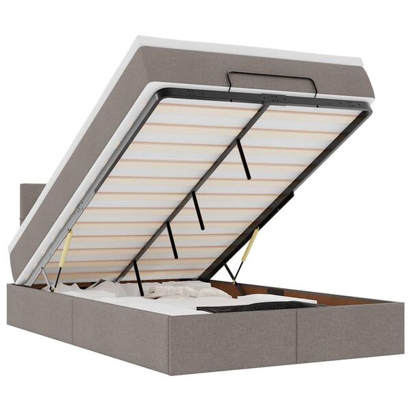 vidaXL Ł&oacute;żko otomana z materacem i LED, taupe, 120x190cm, tkanina