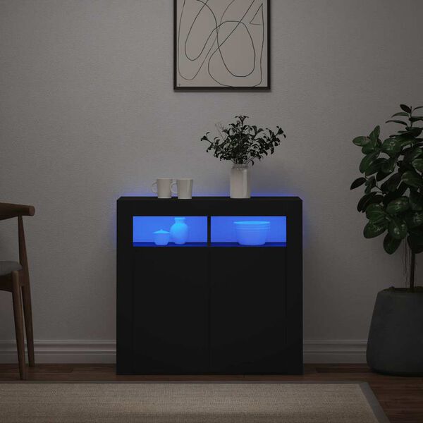 vidaXL Szafka z oświetleniem LED, czarna, 80 x 35 x 75 cm