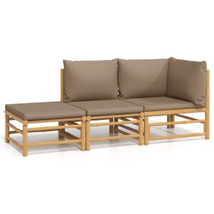 vidaXL 3-cz. zestaw mebli do ogrodu, poduszki w kolorze taupe, bambus