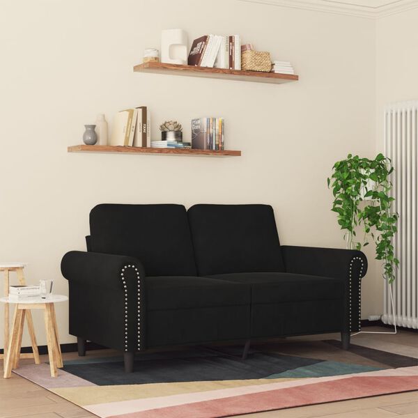 vidaXL Sofa 2-osobowa, czarna, 120 cm, tapicerowana aksamitem
