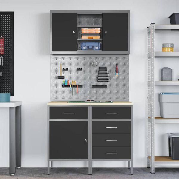 vidaXL Zestaw szafek roboczych z szufladą z p&oacute;łką 5 pcs Czarny