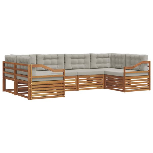 vidaXL Zestawy sof 6 pcs Naturalny i Jasny Szary Lite Drewno Akacji