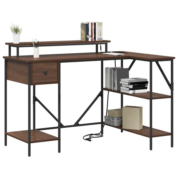 vidaXL Biurko Brązowy dąb 120 x 79 x 86,5 cm Materiał drewnopochodny