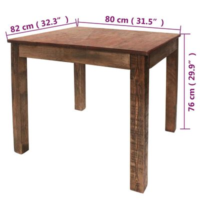 vidaXL Stół do jadalni, lite drewno z recyklingu, 82x80x76 cm