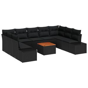 vidaXL Zestaw Sof na Ogr&oacute;d z poduszką 10 pcs Czarny polirattan