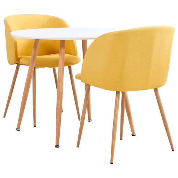 vidaXL 3-częściowy zestaw jadalniany, tapicerowany tkaniną, ż&oacute;łty