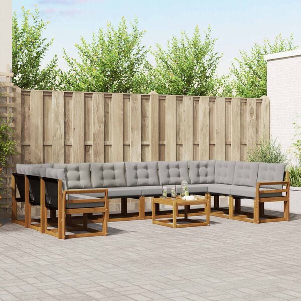 vidaXL Zestaw sof na zewnątrz 11 pcs Naturalny i Jasny Szary